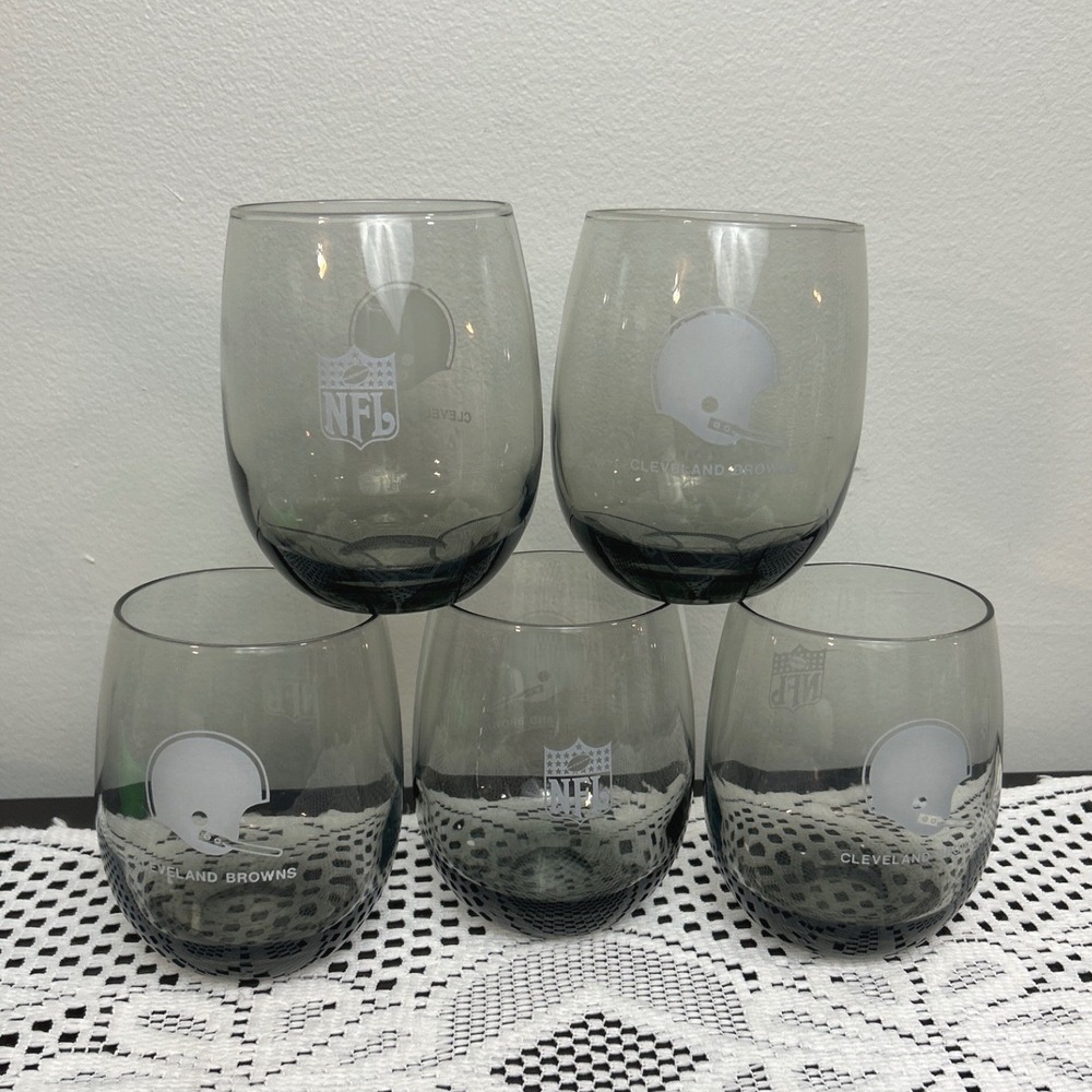 Cleveland Browns NFL Stemless Wine Glasses Smoky Gray Helmet Logo NFL Set of 5